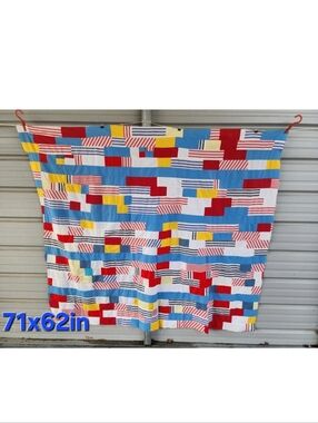 Vintage Amish Made Quilt Topper Handmade Used 71x62in Vivid Color